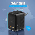 220V to 110V Voltage Converter US to Europe, Travel Adapter Plug Converter for European with 20W PD & 2USB-A & 2USB-C, European Power Converter Combo USA to Spain Italy France, Black