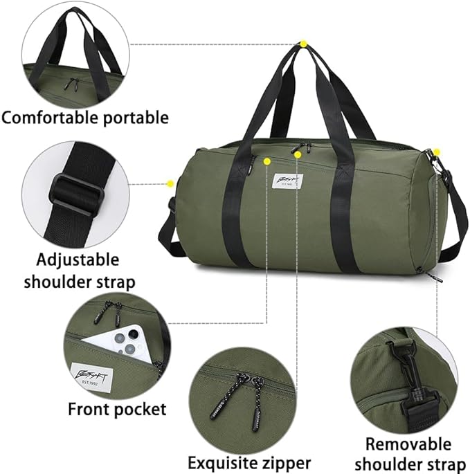 Gym Bags for Men with Side Pocket, 38L Sports Gym Duffle Bag with Wet Pocket&Shoe Compartment, Large Waterproof Sport Duffel Bag for Travel, Sports, Workout(Olive Green)