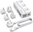 BESTEK Universal Travel Adapter 100-220V to 110V Voltage Converter 250W with 6A 4-Port USB Charging 3 AC Sockets and EU/UK/AU/US/India Worldwide Plug Adapter (03 UK Plug White)