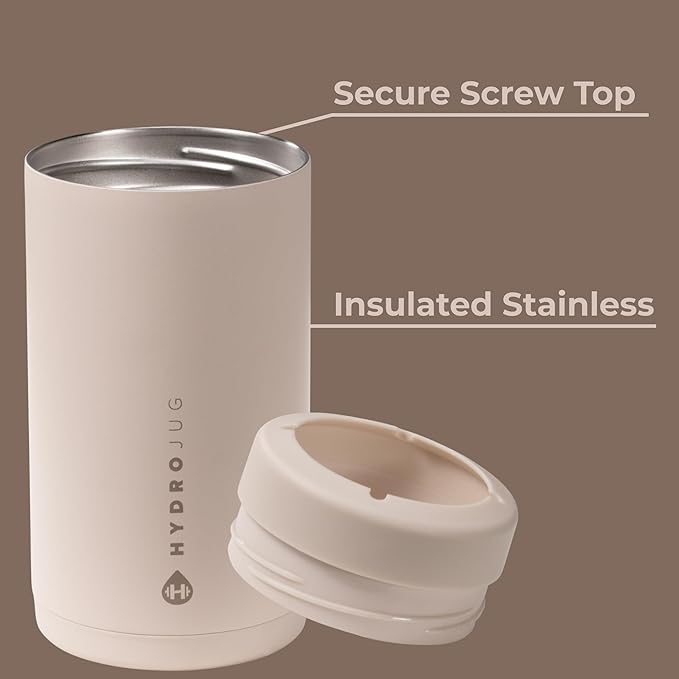 HydroJug Standard Can Cooler - 2-in-1 Insulated Can Cooler Cup - Stainless Steel Can Holder with Non-Slip Rubber Base - Screw-Top Lid - Dishwasher Safe - 16oz, Dune