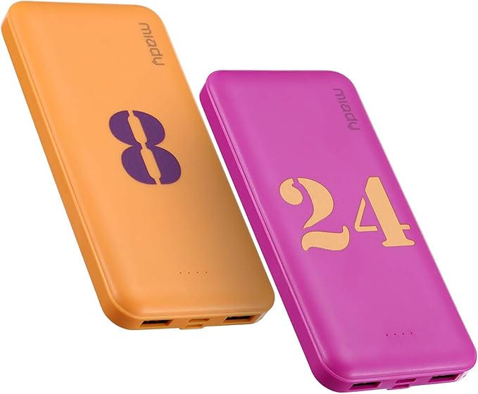 Miady 2-Pack 10000mAh Dual USB Portable Charger, Type-C Fast Charging Power Bank, Backup Battery Pack Compatible with iPhone 16/15/14/13 Galaxy S24/22 iPad Android etc (Yellow+Purple)