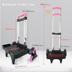 Backpack Trolley Wheeled Cart- Foldable Aluminium Alloy Hand Truck with 3 Wheels and Luggage Strap for Backpacks and Travel Luggage,Backpack Cart with Edge Guard Base,Rolling Backpack Dolly