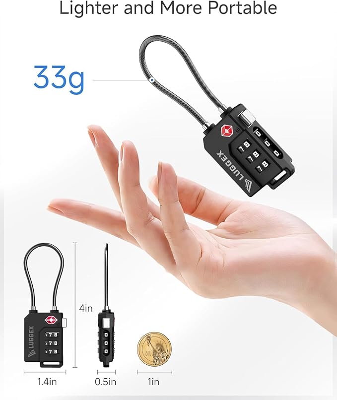 LUGGEX TSA Locks for Luggage, Suitcase Locks TSA Approved, Luggage Locks, Ease of Use & Durable(Black,4 Pack)