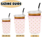 Reusable 3-Pack Iced Coffee Cup Sleeve, Insulated Neoprene, Beverage Holder for Iced Coffee, Durable Drink Sleeve for Cold Beverages, Strawberry Grid