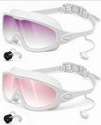 Swim Goggles 2 Pack, Wide View Anti Fog&UV Swimming Goggles for Audlt, No Leak Pool Beach Essentials for Men Women