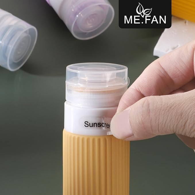 ME.FAN Travel Bottles for Toiletries, TSA Approved 3oz Silicone Journey Size Containers, Portable Split Bottle for Conditioner, Shampoo, Lotion- 4 Pack Yellow