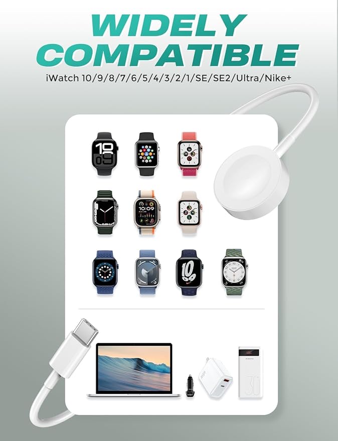 𝟐𝟎𝟐𝟔 𝐔𝐩𝐠𝐫𝐚𝐝𝐞𝐝 𝐔𝐒𝐁 𝐂 for Apple Watch Charger Magnetic iWatch Charger Accessories Wireless Portable Compatible with iWatch Series 11/10/9/8/7/6/SE/SE2/5/4/3/2/1 Ultra/SE-[3.3FT/2Pack]