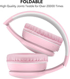 B10 Wireless Over-Ear Headphones, Lightweight Folding Stereo Bass Bluetooth Headset with Mic, 50H Playtime, Volume Control, Bluetooth 5.3 Headphones for iPad/Travel/Tablet/PC (Pink)