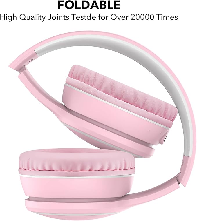 B10 Wireless Over-Ear Headphones, Lightweight Folding Stereo Bass Bluetooth Headset with Mic, 50H Playtime, Volume Control, Bluetooth 5.3 Headphones for iPad/Travel/Tablet/PC (Pink)