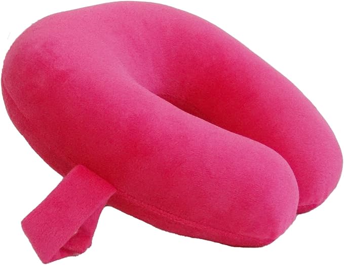 Wolf Essentials Kids Travel Neck Pillow - Cozy Soft Microfiber, Compact Design for Airplane, Car Seat, or Toddler Travel Support – Pink