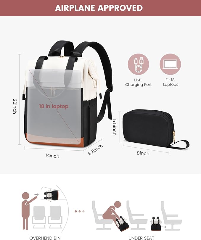 LOVEVOOK 18 Inch Laptop Backpack for Women, Large Capacity Travel Backpack with Organizer Bag, Waterproof Carry on Backpack Purse Work Bag with USB Port for College Teacher Nurse, 2PCS