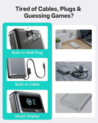 MOKiN 40W Fast Charging Portable Charger for Samsung iPhone Android, 10000mAh 3-in-1 Power Bank with Wall Plug, Built-in USB-C Cable, LCD Display, Travel Battery Pack for iPhone 17/16/15 Series