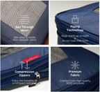 LeanTravel Premium Compression Packing Cubes for Travel - Suitcase Organizer Bags with Double Zipper & Breathable Mesh Panel - Space Saving Carry On Luggage Essentials (4-Pack, Navy Blue)