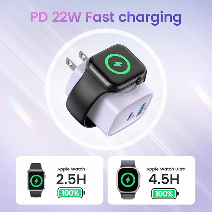 TOPADRE Charger for Apple Watch, USB C Charger Block, 3-in-1 20W Fast Charging, Portable Plug Travel Essential Charge for iWatch Ultra/SE/11/10/ 9/8/ 7/6, iPhone 16/16 Pro/ 15 Series, White