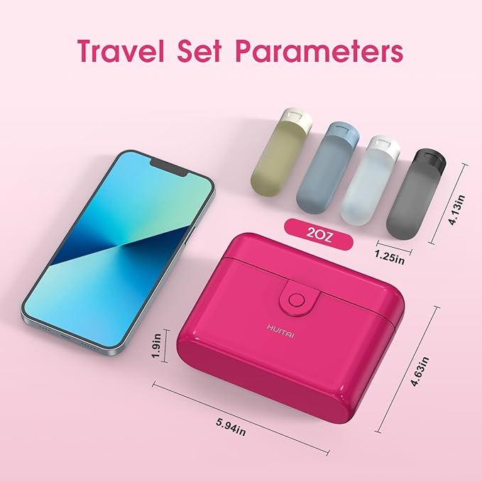 Travel Bottles with Case, 4x2oz TSA Approved, Leak-Proof, Press to Unlock, Compact & Portable Travel Toiletries (Hot Pink)