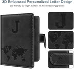 Passport Holder Wallet Cover Personalized Letter A-Z Travel Wallet RFID Blocking Passport Cover Wallet Case for Travel Passport Book Holders for Women and Men, Black-J