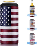 3 in 1 Slim Can Cooler for 12 OZ Skinny Can, Regular Can & Beer Bottle - Keep Cold for 6 Hours - Double Walled Insulated Stainless Steel Vacuum Beverage Insulator (US Flag)