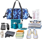 mezhsa Kids Overnight Duffle Bag Girls Boys Sports Gym Bag with Shoe Compartment Wet Pocket Camouflage travel bag (Blue)