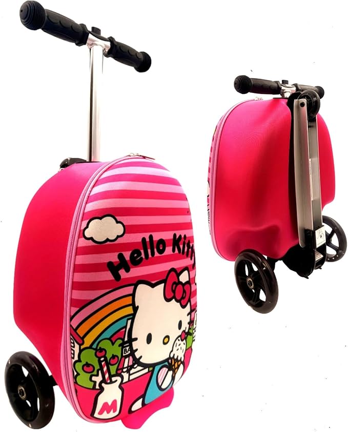 Fast Forward Hello Kitty 2-in-1 Kids Scooter Suitcase & Ride-on Carry-on Luggage Lightweight Travel Case with Built-in Kick Scooter