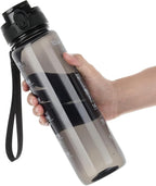 OLDLEY Water Bottle 32oz, Durable and Leakproof Water Bottles Motivational with Time Marker, Tritan, BPA Free, Wide Mouth, Gym, Travel, School,Office, Gifts for Her, Women Men,Clear Black (1 Bottle)