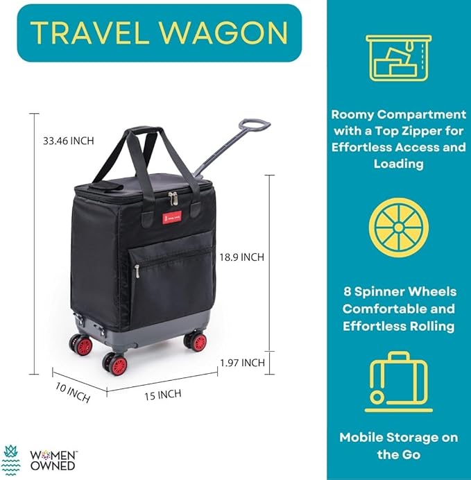 Handy Sandy All-Purpose Roller Bag – Foldable Top-Opening Tote on Wheels with Zipper Closure, 8 Spinner Wheels, Lightweight & Durable – Travel, Groceries, Laundry, Work, Everyday Hauling - Patent- Red