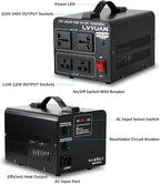LVYUAN Voltage Converter Transformer 1000 Watt Step Up/Down Convert from 110V-120V to 220V-240Vt and from 220V-240V to 110V-120V with 2 US outlets, 2 Universal outlets, Resettable Circuit Breaker