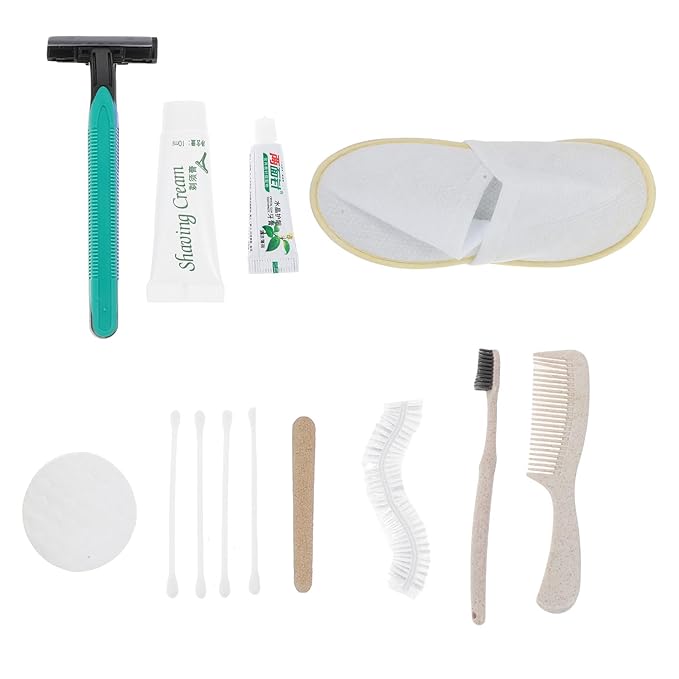 Disposable Hotel Toiletry Kit 24pcs Set Comb, Razor, Cotton Slippers, Toothbrush, Shower Cap, Personal Travel Essentials for Guesthouse and Hospitality Use Random Color