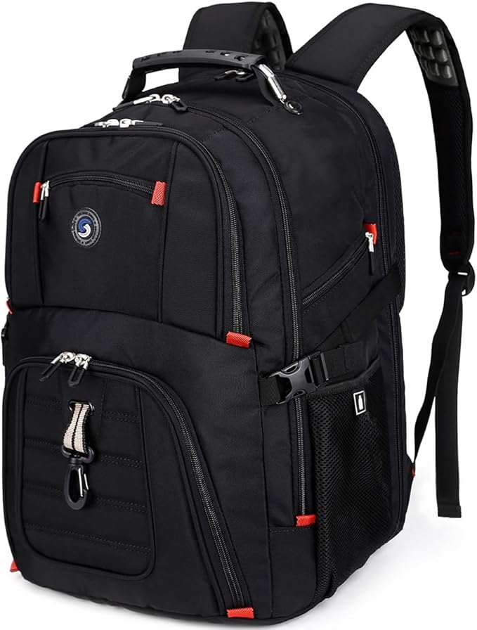SHRRADOO Extra Large 50L Travel Laptop Backpack with combination lock, College Backpack Airline Approved Business Work Bag Fit 17 Inch Laptops for Men Women,Black