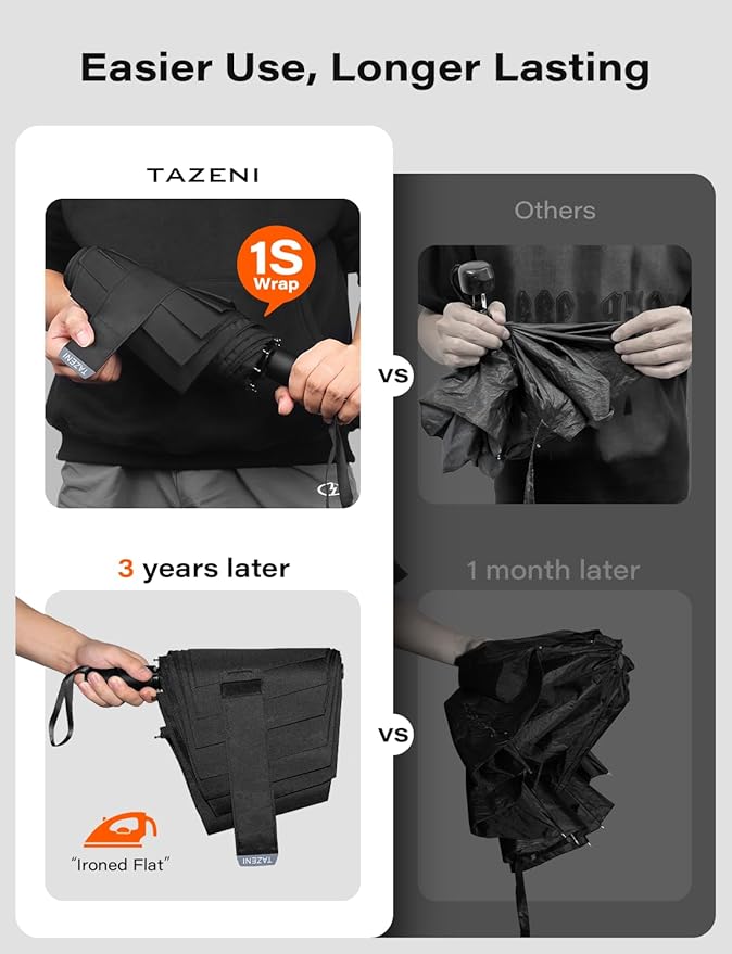 TAZENI Auto-Tidy Travel Umbrella for Rain Auto Open/Close Compact Small Windproof Umbrella Strong & Light Sun Rain Umbrellas Large Long-lasting Easy Use Travel Essential for 2 Men Women Gift Black