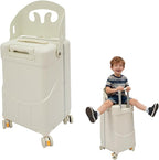 Kids Ride-on Luggage with Foldable Back Rest, 22" Carry On Luggage Travel Trolley Case with Seat for Children, Top Opening Suitcase with Spinner Wheels and Lock (White, 22 Inch)