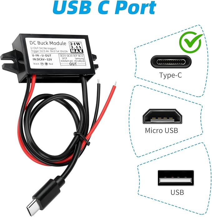4-Pcs DC 12V/24V to 5V USB C Step Down Converter,Aideepen 3A 24W Type-C Output Charging Module Waterproof Buck Module Power Adapter