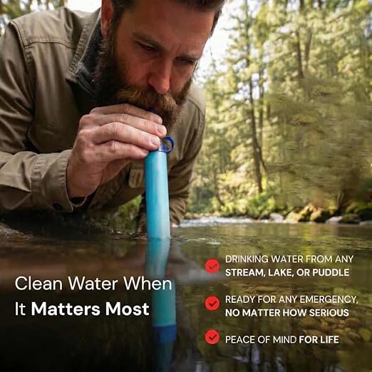 Personal Water Filter - Emergency Water Filter Straw, Portable Water Filtration System - 400 Gallon Capacity for Camping, Hiking, Backpacking & Travel - Includes 480ML Reservoir & Tube (1)