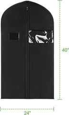 KEEGH 40" Suit Cover Bags for Men (Set of 20) Garment Bags for Hanging Clothes, Suit Bags for Closet Storage or Travel, Clothes Cover for Suits Coats with Clear Window and Label Pocket, Black