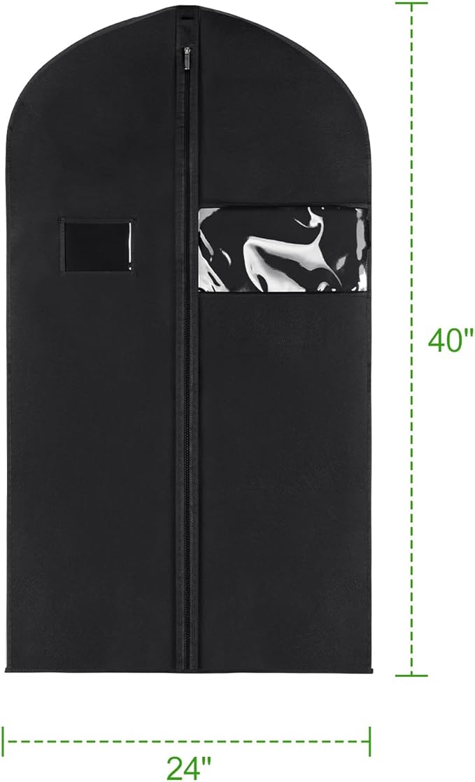 KEEGH 40" Suit Cover Bags for Men (Set of 20) Garment Bags for Hanging Clothes, Suit Bags for Closet Storage or Travel, Clothes Cover for Suits Coats with Clear Window and Label Pocket, Black