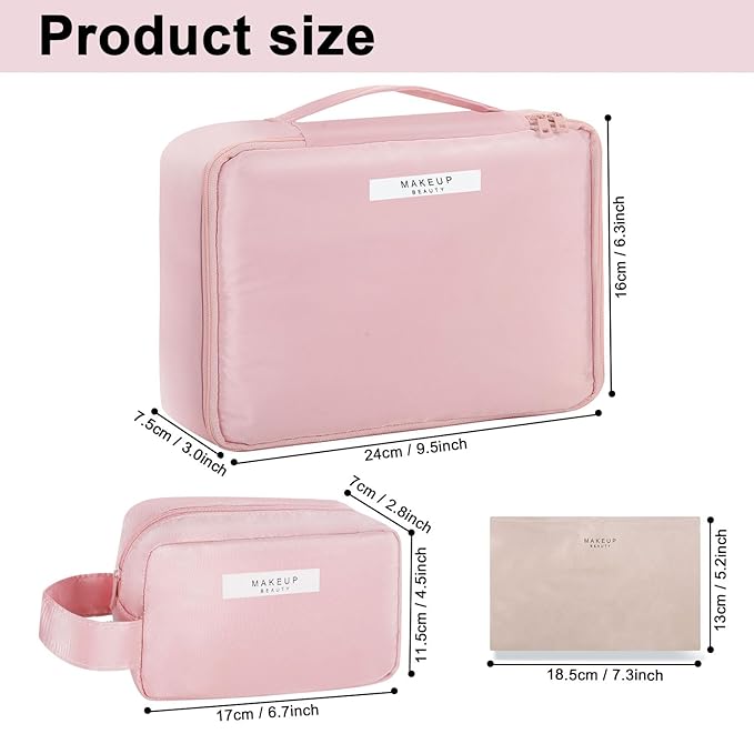 Queboom Travel Makeup Bag Cosmetic Bag Makeup Bag Toiletry bag for women and men (Pink-3pcs)