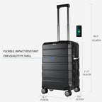 KROSER Hardside Expandable Carry On Luggage with Spinner Wheels & Built-in TSA Lock, Durable Suitcase Rolling Luggage with USB Port, Carry-On 20-Inch, Black