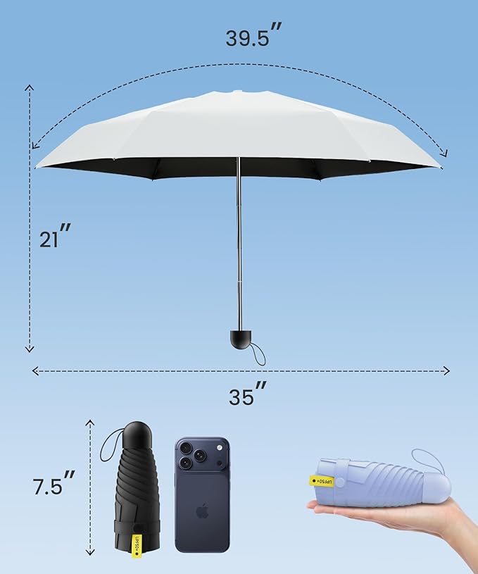 LMUGOOS 3 Pack Travel Mini Umbrella Small Compact, Portable Umbrella with UV Protection UPF 50+, Rainproof & Sunproof Folding Umbrella, Backpack & Pocket-Friendly