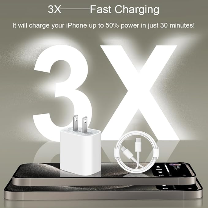 iPhone 17 16 15 Charger Fast Charging 3+3Pack 20W USB C Wall Charger with 6FT Fast Charging Cable Compatible with iPhone 17/17 Air/17 Pro/17 Pro Max/iPhone 16/15 Series, iPad Pro/AirPods
