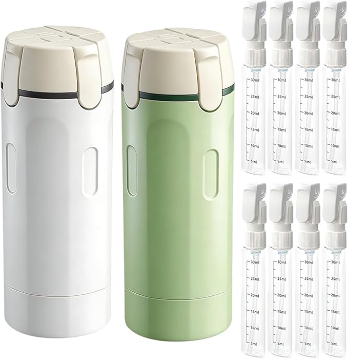 4 in 1 Travel Dispenser, Travel Bottles for Toiletries, Squeeze Leak Proof Dispenser Bottles with Scale and Label for Shampoo Lotion Shower Gel, Suitable for Travel, Camping and Gym(2 PC, Mixed)