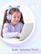 iClever Cat Ear Led Light Up Kids Headphones with Microphone, HS20 Wired Headphones -Shareport- 94dB Volume Limited, Foldable Over-Ear Headphones for Kids/School/iPad/Tablet/Travel (Medium, Purple)