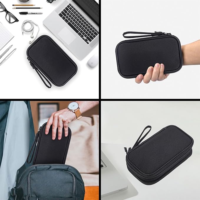 CAAORDKSO Electronics Organizer Travel Case, Charger Cord Organizer Case Tech Pouch Bag, Travel Essentials for Men Women Accessories, Cable, Cord, Charger, Phone, Power Bank, Earphone (Black, Large)