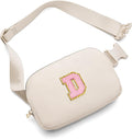 Gitus Belt Bag Fanny Pack Crossbody Bags with Initial Letter Patch Cute Stuff Birthday Gifts for Teenager Girls Trendy Preppy Stuff for Teen Girls(Beige-D)