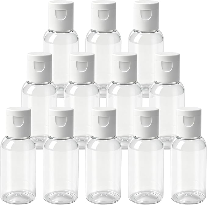 TrendBox 12 Pack Plastic Empty Bottles with Flip Cap for Shampoo, Lotions, Liquid Body Soap, Cream (1 oz / 30 ml)
