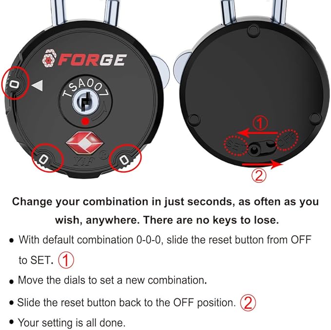 Forge Quality TSA Approved Luggage Locks for Travel Accessories, Suitcase, Pelican case, Ammo Boxes, Set Your own Combination, Zinc Alloy Body-Cable Black 4 Locks