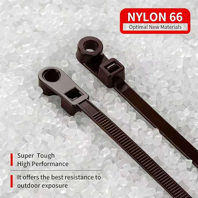 200 PCS 14 inch Brown Zip Ties with Screw Hole 70lbs Mountable head Cable Ties Straps Multipurpose Heavy Duty Nylon Cable Zip Ties with Screw Mounting Hole