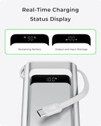 TALIX 100W Laptop Portable Charger,3-Port USB-C Fast Charging Power Bank 10000mAh Battery Pack with Built-in Retractable Cables for MacBook,Computer,Cell Phones,iPhone 17,iPad,Android,Samsung,Silver