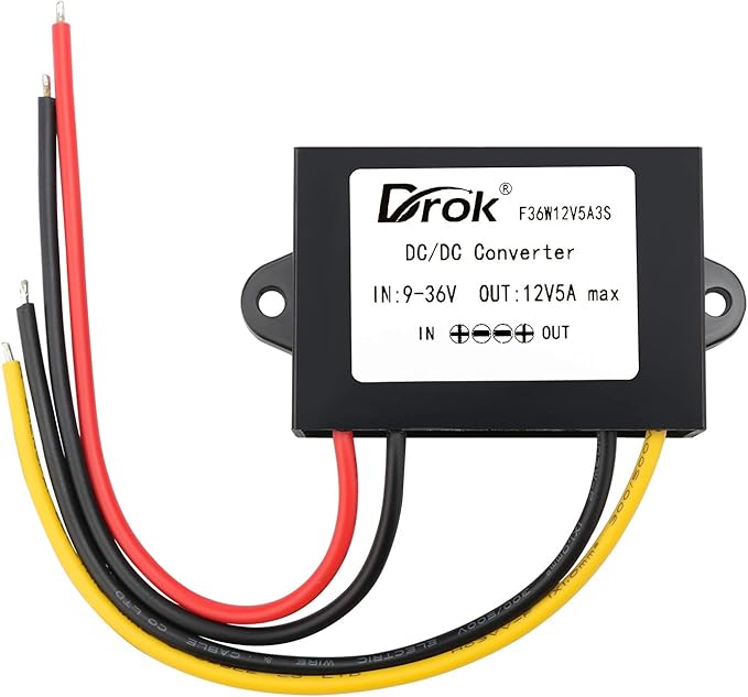 DROK DC-DC Stabilizer, 9V-36V to 12V Boost Buck Converter 5A 60W Waterproof Auto Step Up Down Voltage Regulator 12V Volt Transformer for Car Audio Solar Power System LCD Television LED Display Screen