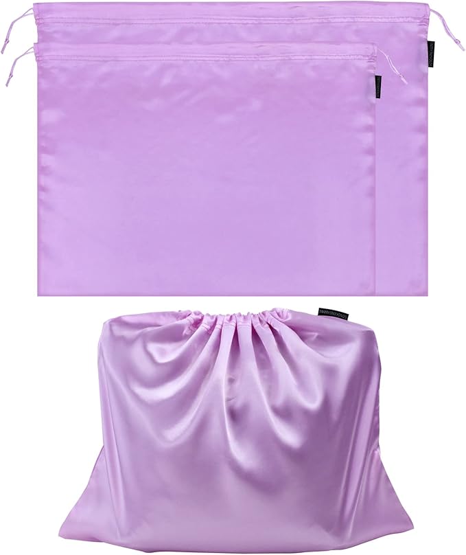 2 Pack Dust Bags for Handbags Silk Dust Cover Bag for Handbags Purses Shoes, Dustproof Drawstring Bag Travel Storage Pouch (Purple)