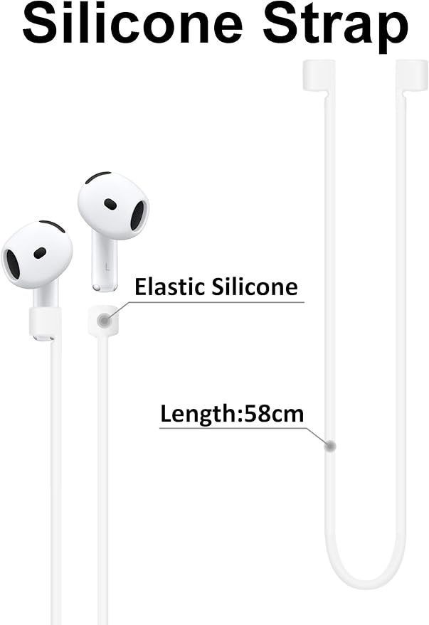 A-Focus Anti-Slip Set for AirPods 4 Silicone Adjustable Ear Hook Ergonomic Design Wings Wingtip Ear Hooks Tips Strap Sport Earbuds Accessories Eartip Compatible with AirPods 4th White