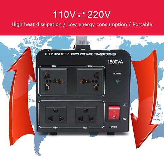 Yinleader 1500W 110V to 220V or 220V/230V/240V to 110V/120V Power Converter Step Up/Down Voltage Transformer Converter for Use 220V Overseas Appliances
